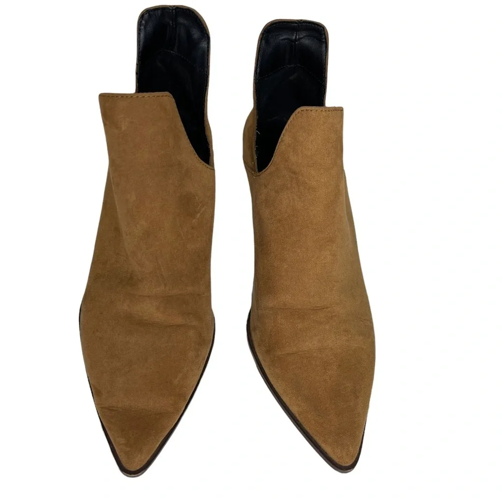 Zara Trafaluc Brown Cut Out Faux Suede Slip On Booties Size 37 US 6.5